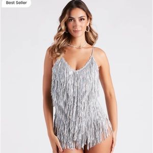 Spark Up The Glamour Sequin Fringe onsie dress